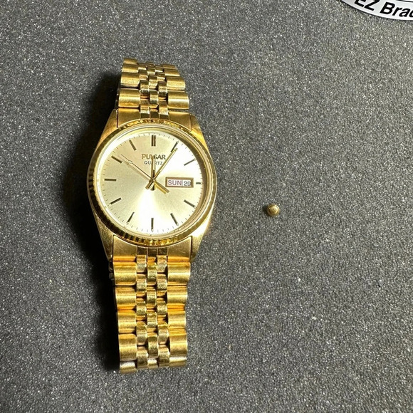 Vintage PULSAR Mens Quartz Watch Day Date Gold Tone Working V533-8B50 *READ* - Picture 7 of 10